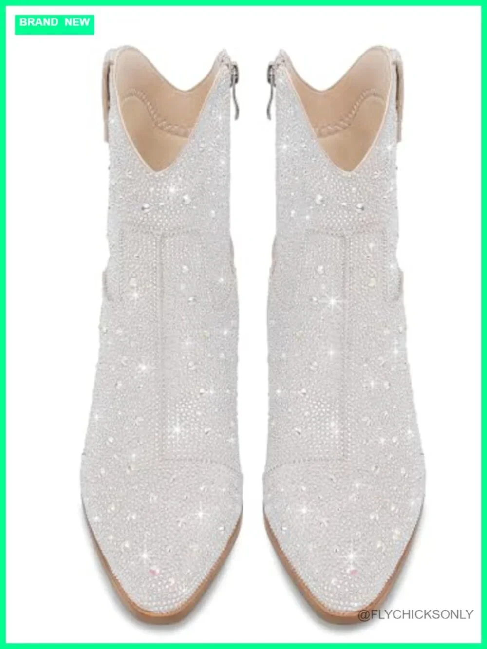 Cowgirl Ankle Boots Rhinestone Chunky Heel Cowboy Booties Side Zipper